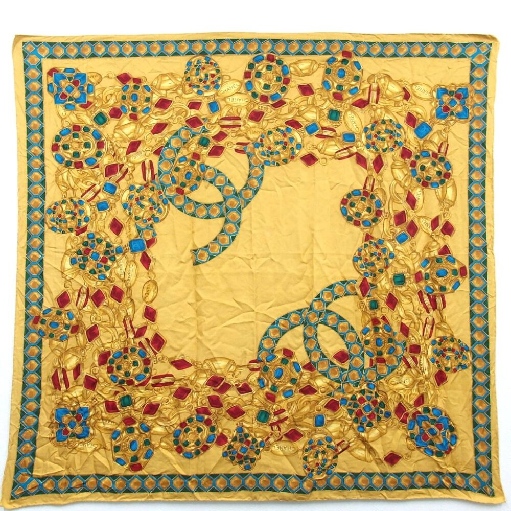 Authentic CHANEL Jewelry pattern scarf silk [Used]